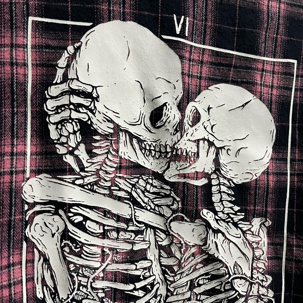 Plaid Flannel Shirt with Skeleton Graphic NEW - Picture 2 of 7